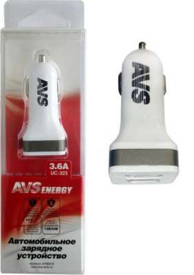 USB автомобильное зарядное устройство AVS 2 порта UC-323 (3,6А) белый цвет
