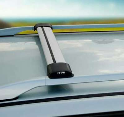 Багажник  FICO R54-S в сборе (серебро)  для рейлингов с просветом, аэродинамический профиль дуги, ал