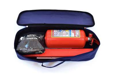 Аварийный комплект "СТАНДАРТ 3S" (синяя нейлоновая сумка, огнетушитель ОП-2(з), аптечка, знак аварий