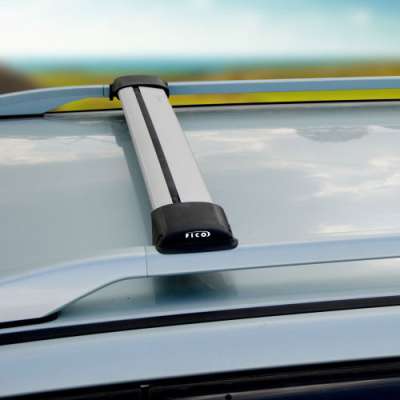 Багажник  FICO R48-S  в сборе (серебро)  для рейлингов с просветом, аэродинамический профиль дуги, а