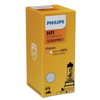 Автолампа H11 12V Vision 3100K 55W VISION (1шт) PHILIPS +30%